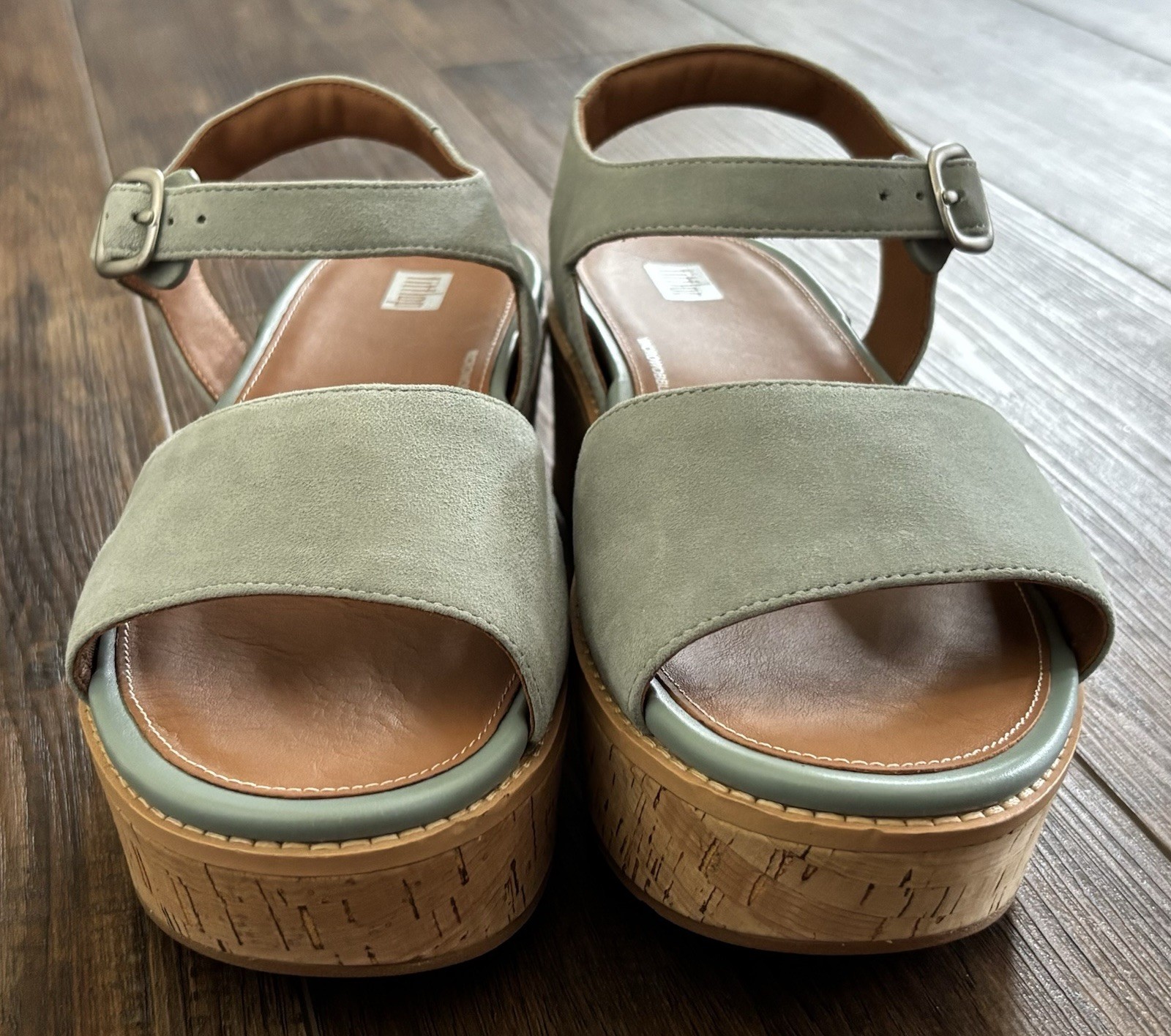 FitFlop Womens Eloise Cork-Wrap Leather Wedge Sandals Back-Strap Mint Green Sz 9