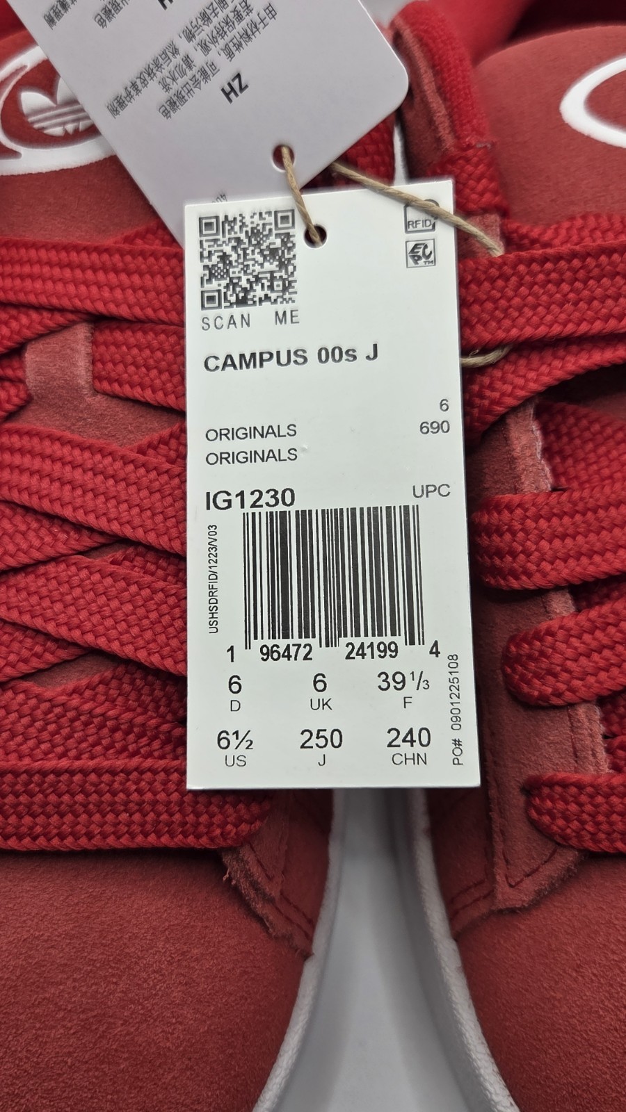 Adidas Campus 00 Red/white/cream Youthe Size 6.5 Womens Size 8