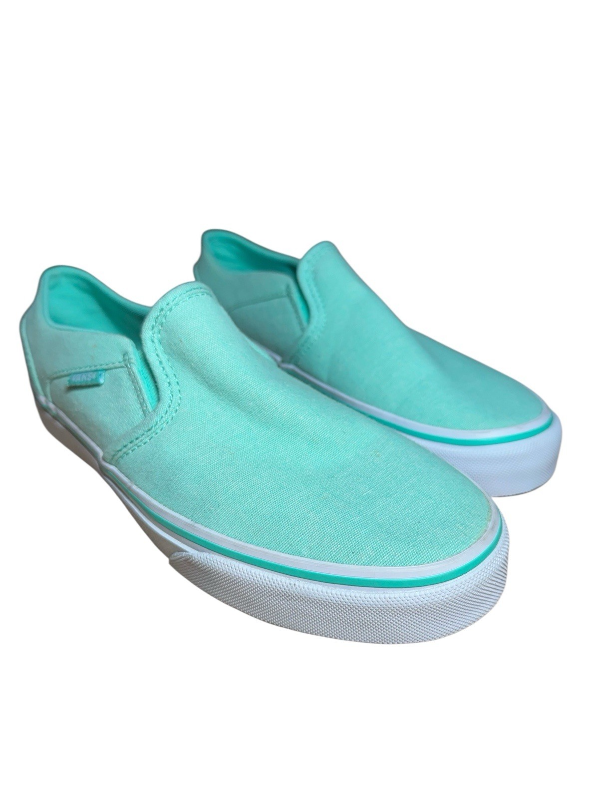 Vans Classic Slip-On Aqua Sea Foam Green Canvas Skate Shoes Womens 6.5