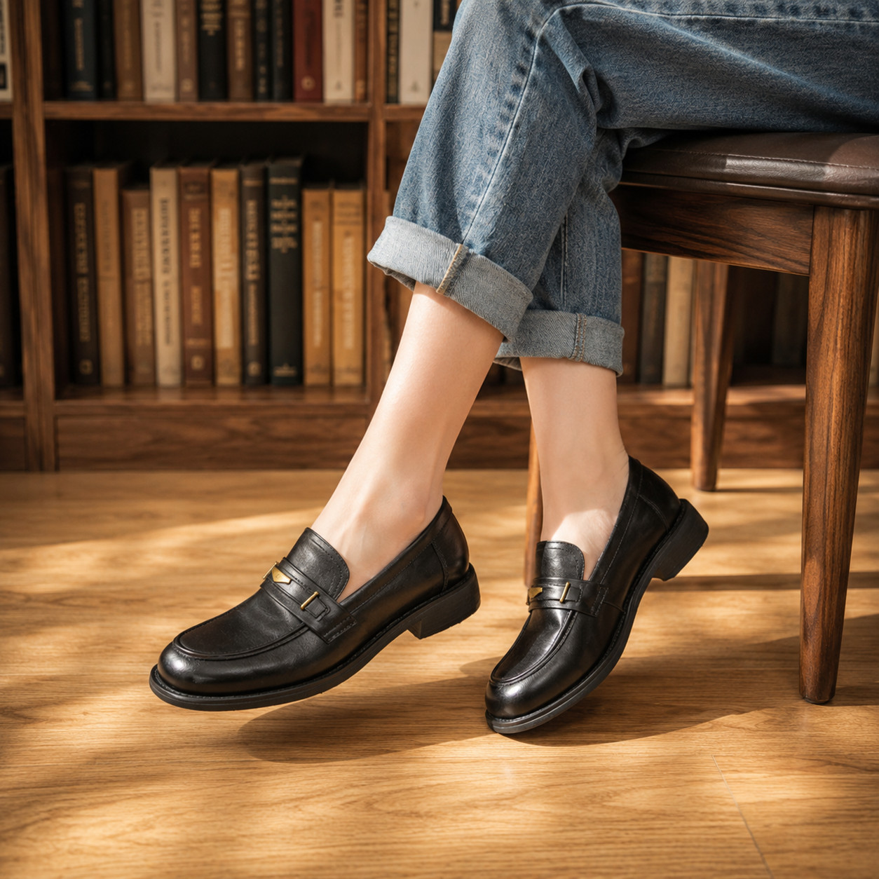 Women’s Genuine Full-Grain Leather Penny Loafers Slip On Low Heel Shoes Casual