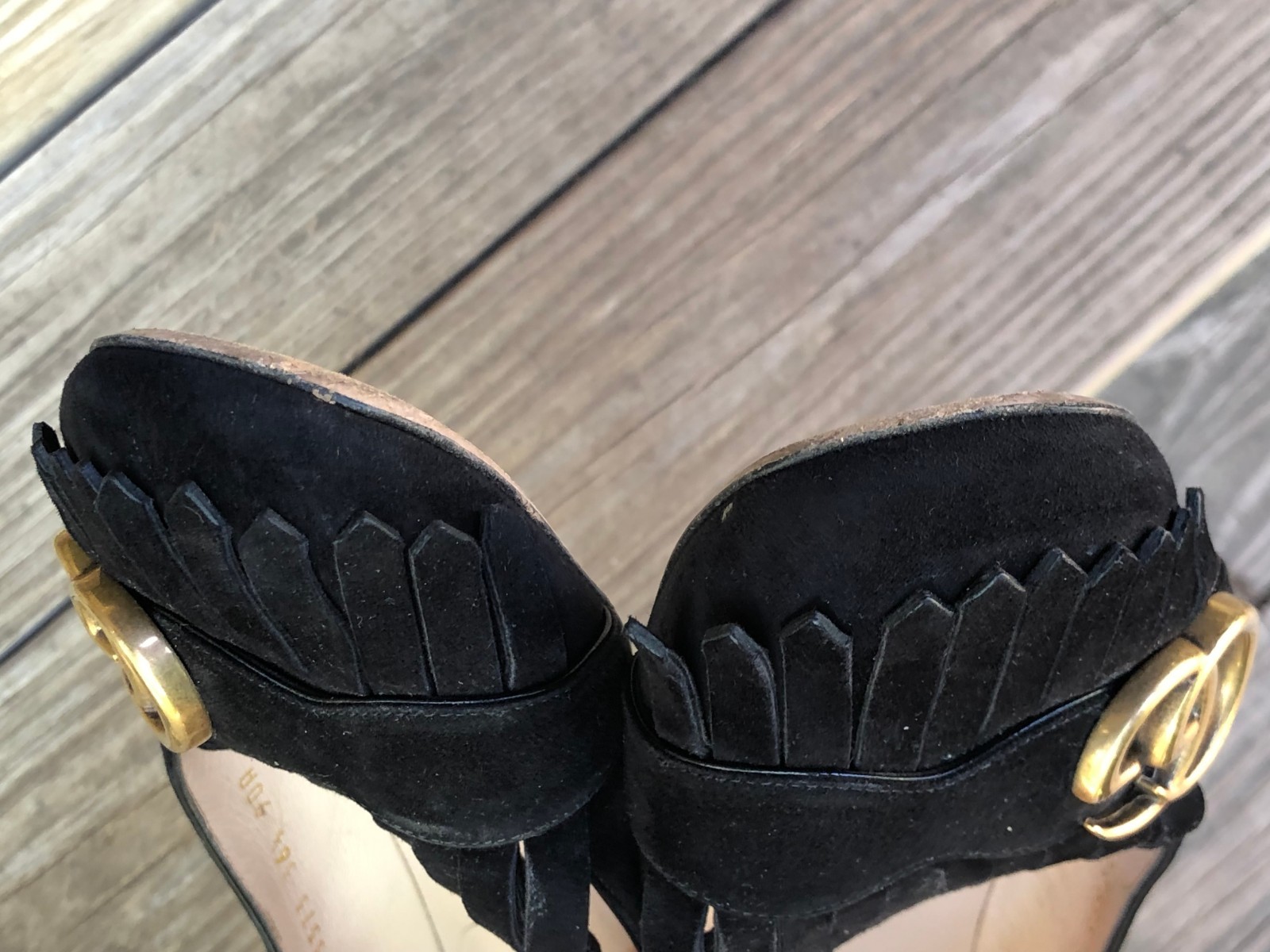 Gucci Black Leather Suede GG Marmont Fringe Ballet Flats Loafers Size 36.5-6.5