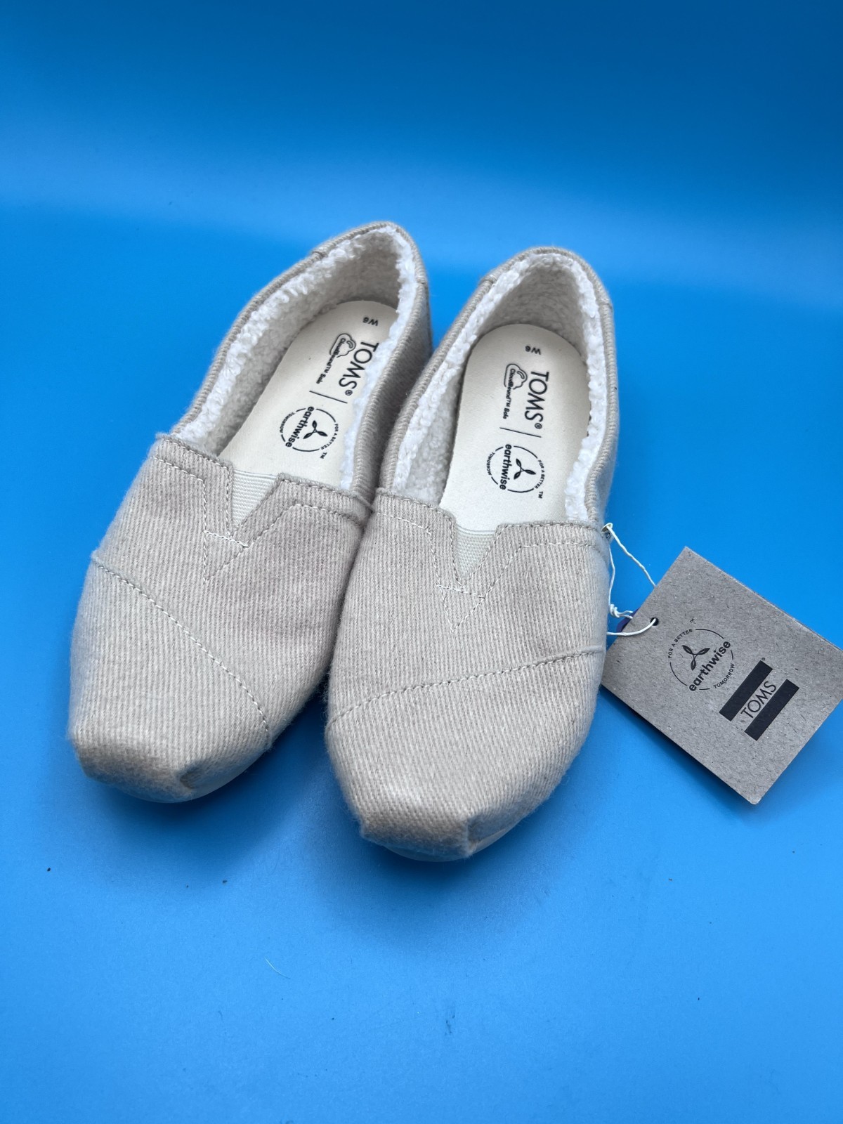 NEW TOMS Women’s Alpargata Loafers Fleece Sherpa Lined Grey Herringbone Size 6