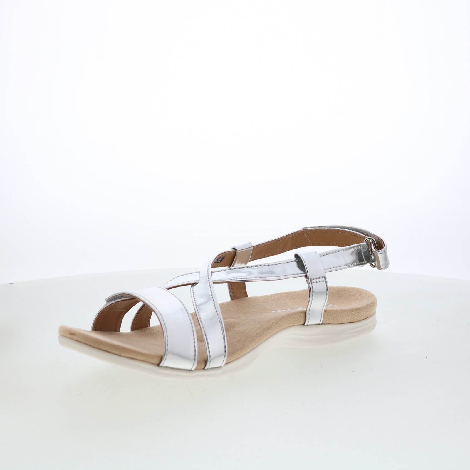 Spenco Cross-Strap Chrome SP1034CSR Womens Silver Strap Sandals Shoes