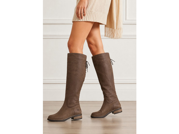 Womens Nubuck Leather Knee High Boots Expresso Brown Lace Back Zip New In Box