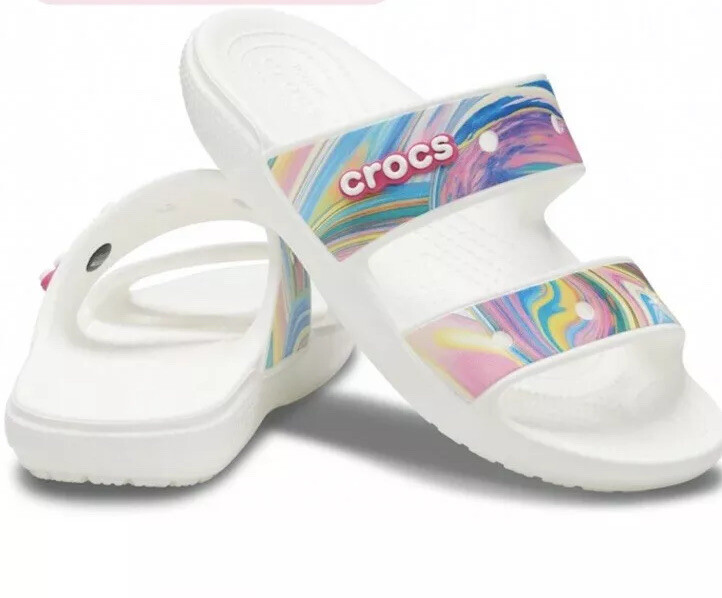 Classic Crocs Out of this World Pastel Rainbow 2 Band Sandals Women 9 NWT