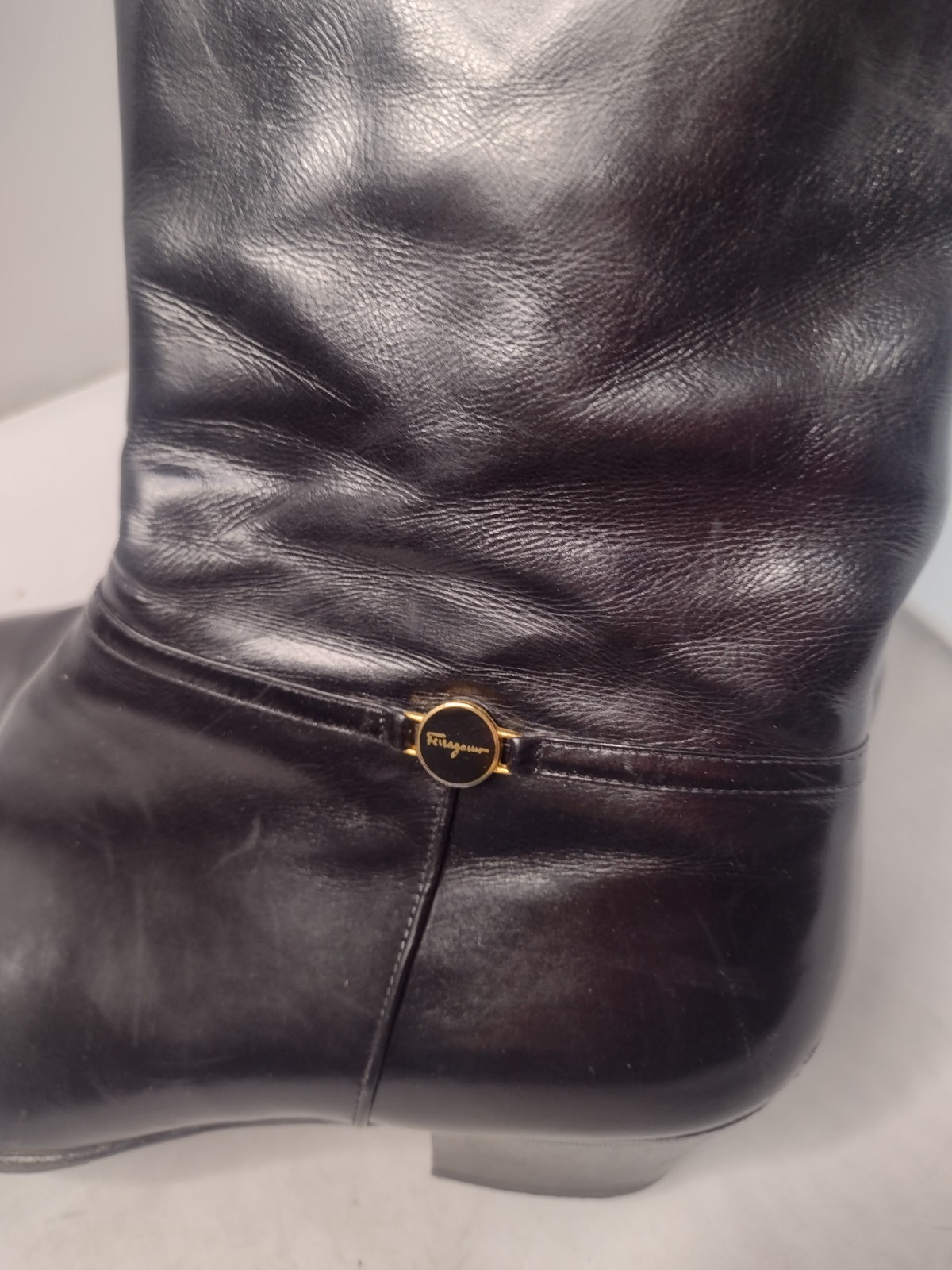 Vtg Salvatore Ferragamo Black Leather Riding Boots 9.5 AAA Equestrian Side Zip