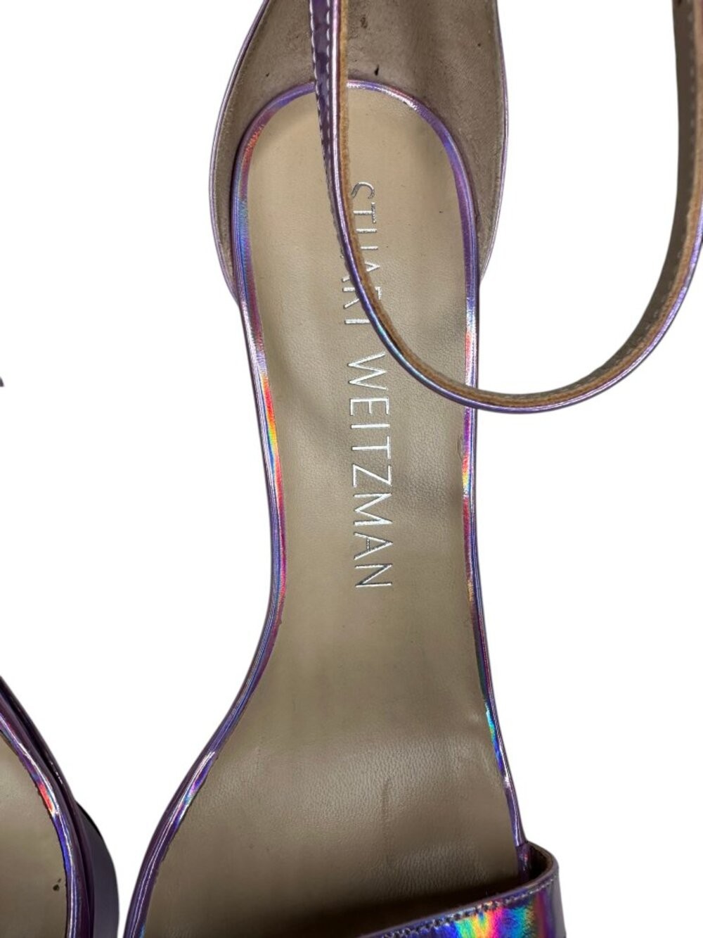 Stuart Weitzman Nudist Curve Platform Heels in Iridescent Pink. 10