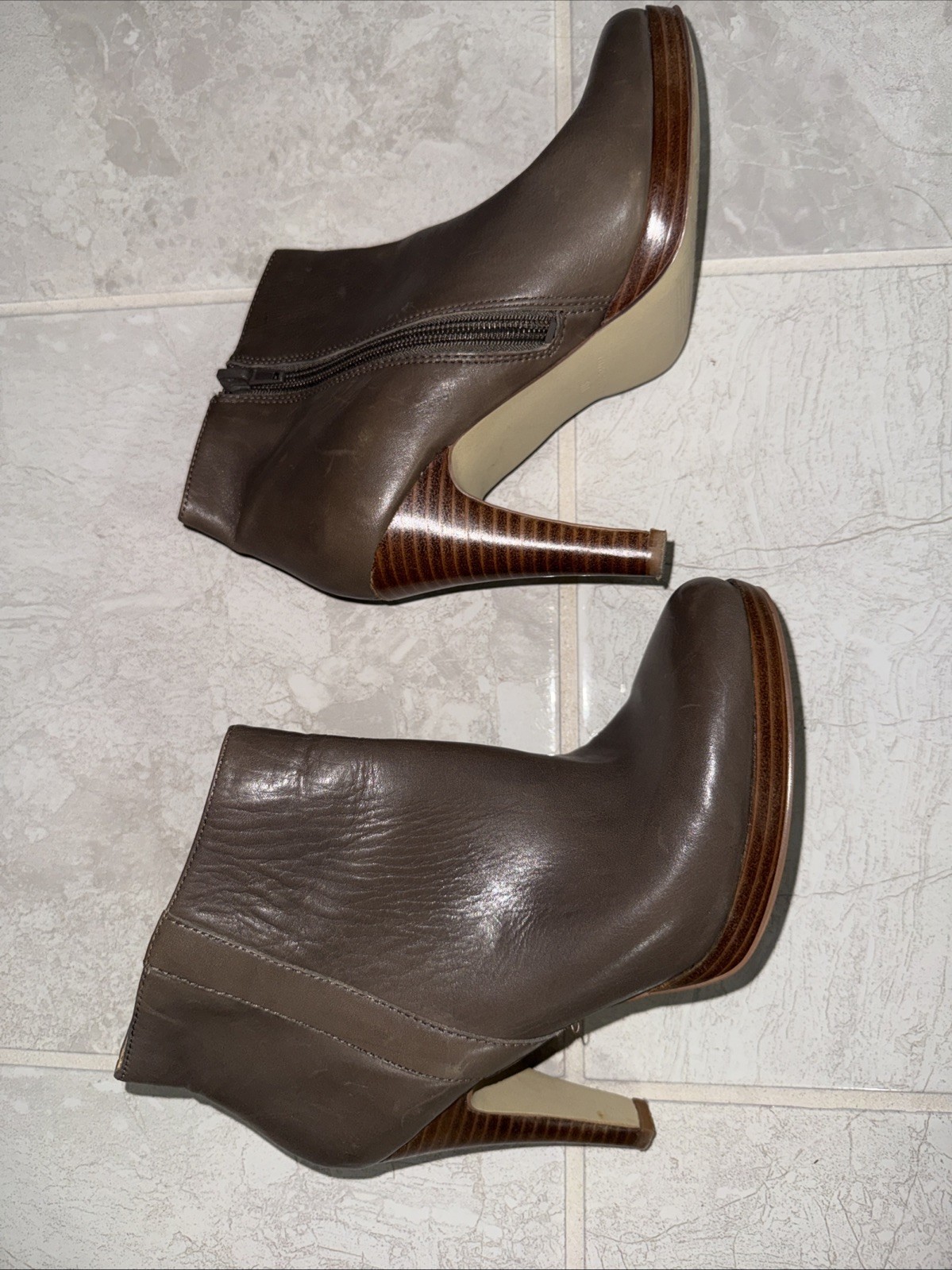 Nine West Womens Trivetto Ankle Boots Booties Brown Taupe Bootie Zip 5