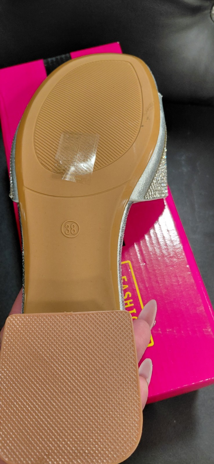 G.N.D. Women’s Silver Rhinestone Open Toe Slide Sandals Slip-On 7 EU38 3521
