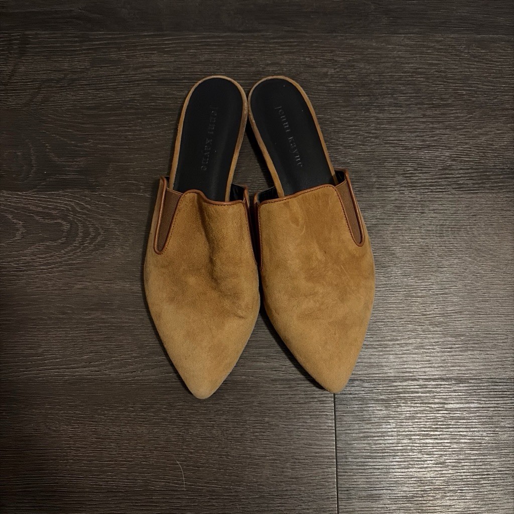 Jenni Kayne Brown Suede Pointed Toe Slide Slip-On Flat Mules Womens 7