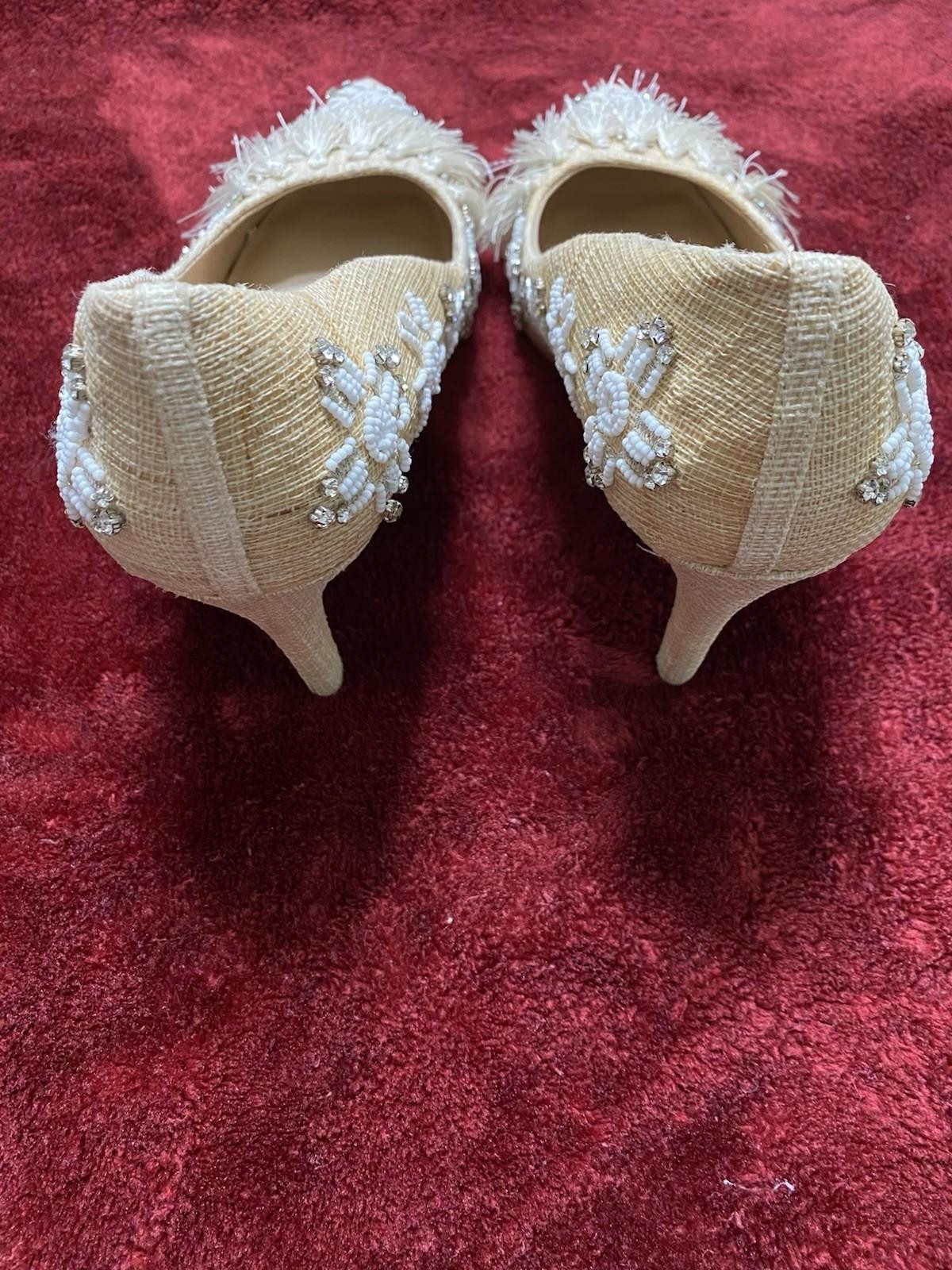 Antonio Melani Ivory Heels 10M Beaded Rhinestone Tassel Dress Shoes Wedding