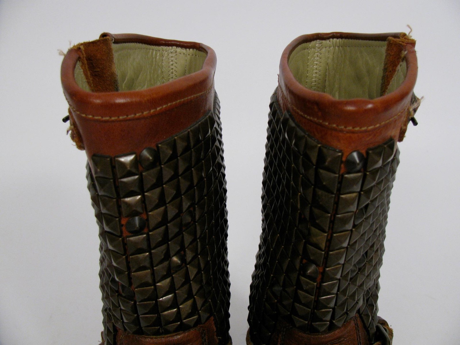 ASH BOOTS BROWN LEATHER DISTRESSED MOTO BIKER TRASH PAVONDONA STUDDED SHOES~38.5