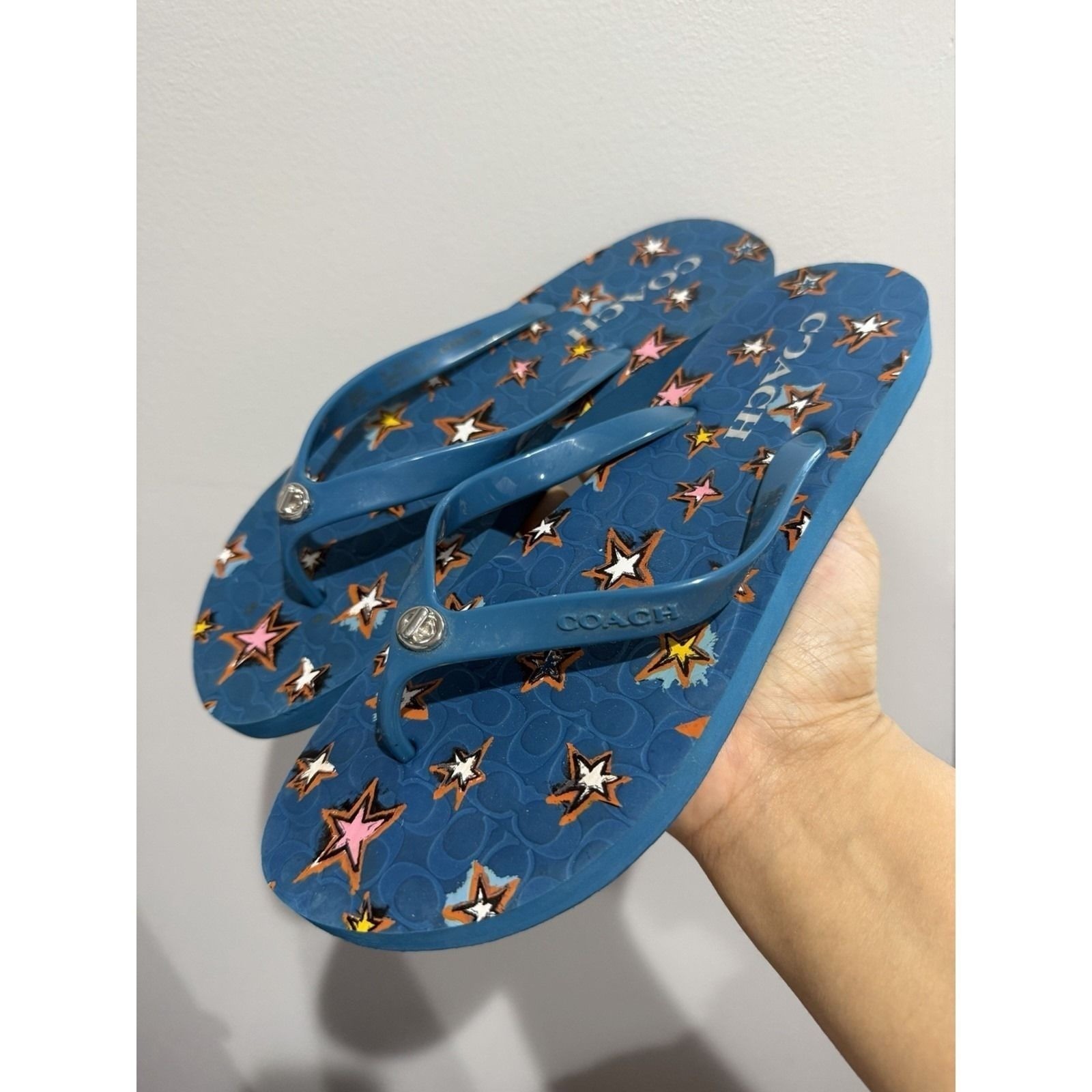 Coach Abbigail Sandals Flip Flops Star Denim Womens Size 8 Blue Z