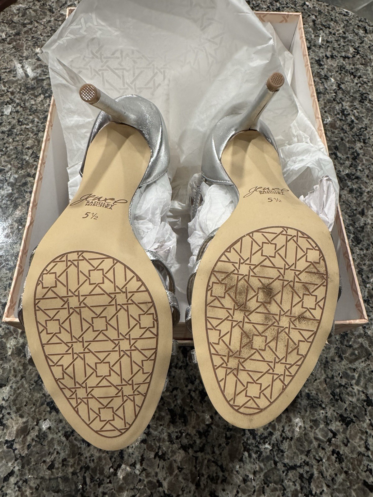 ** Never Worn ** Jewel Badgley Mischhka Women’s Silver Heels. Size 5.5