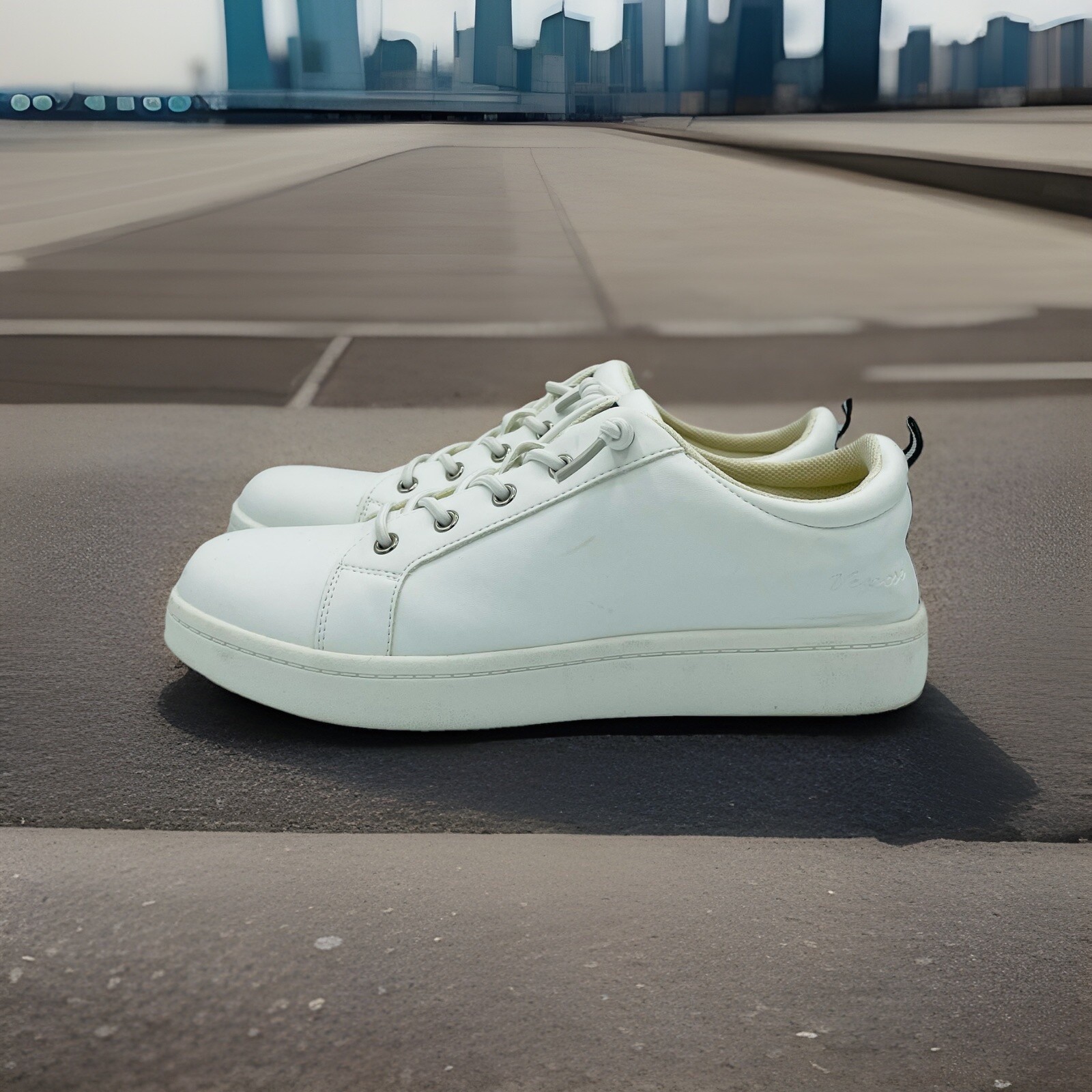 Womens Size 7.5 Vepose Shoes White Elastic Lace Up Slip On Comfort Sneakers