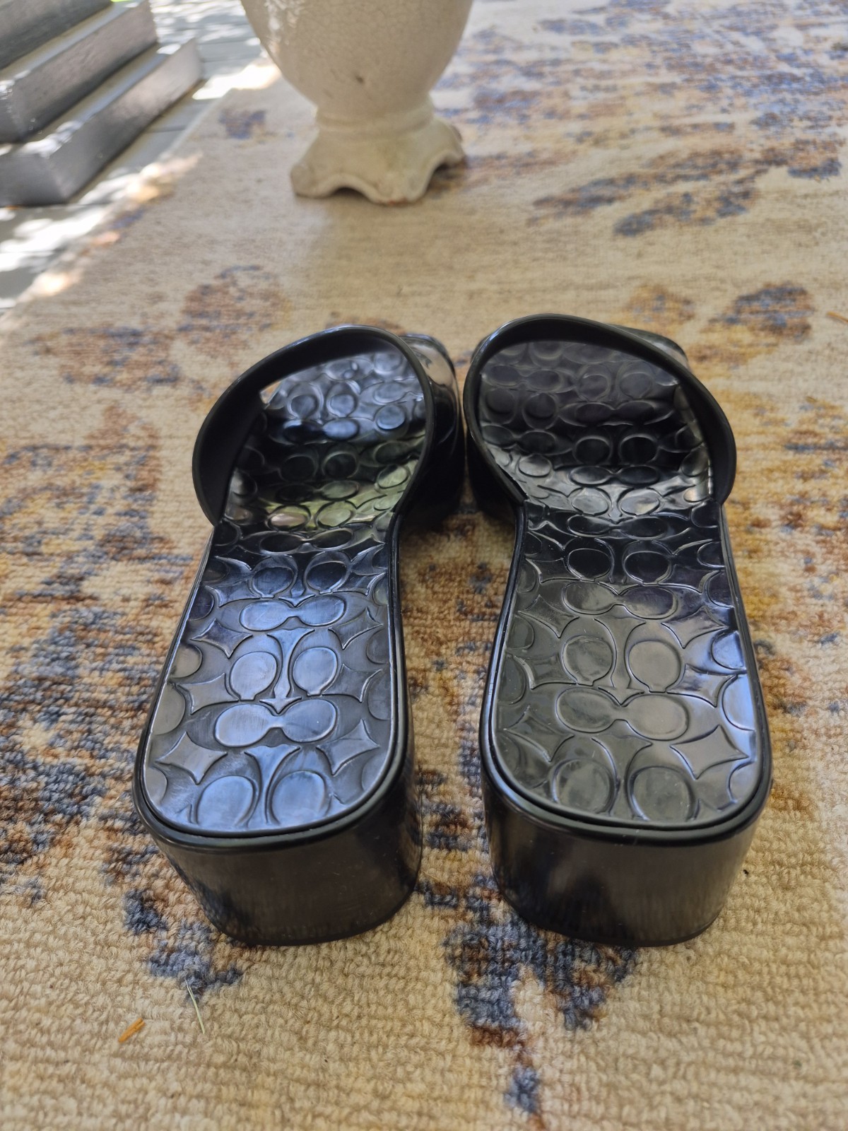 Coach Women’s Black Logo Slide Sandals Slip-On Block Heel Straps US 9 BRAND NEW