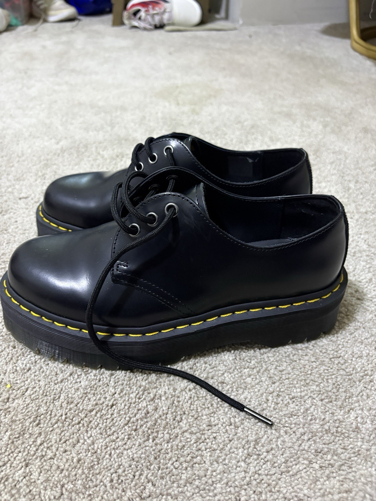 Dr. Martens 1461 Quad Platform Black Smooth Leather Shoes Women Sz 9 Chunky Y2K