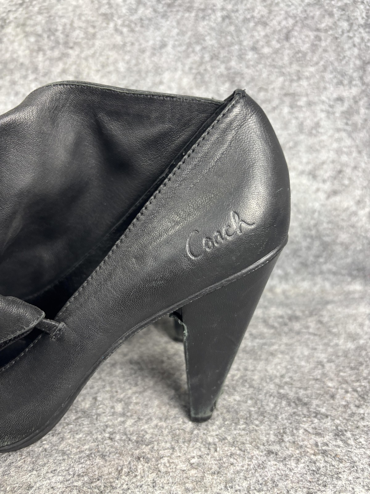 Coach Heels Womens Size 7 Black Mezzanine Foldover Leather Cone Heel Booties