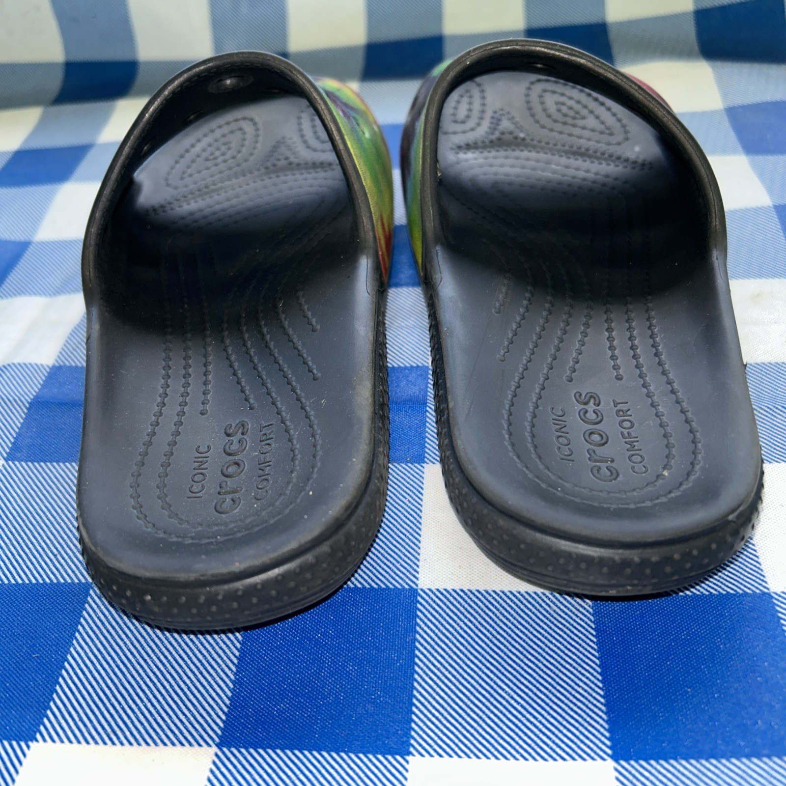 Crocs Tie-Dye Slide Sandals, Black/Multicolor Womens 6/mens 4