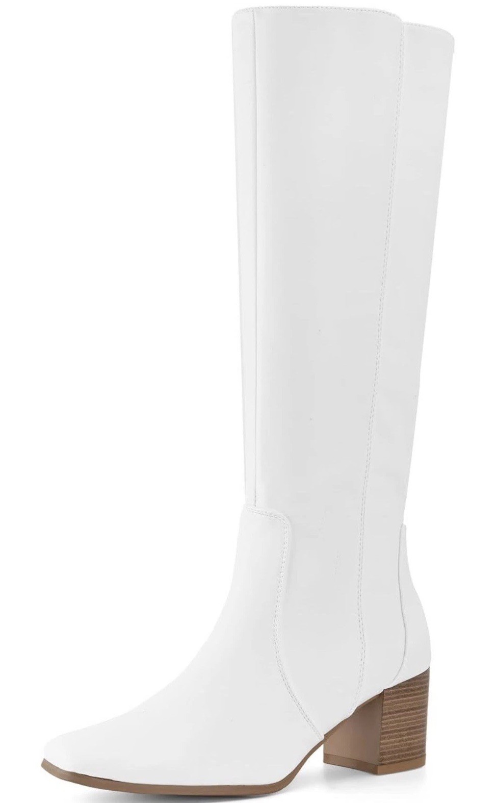 Shoe’ N Tale White Faux Leather Knee High Riding Boots Zip Square Toe US 8.5