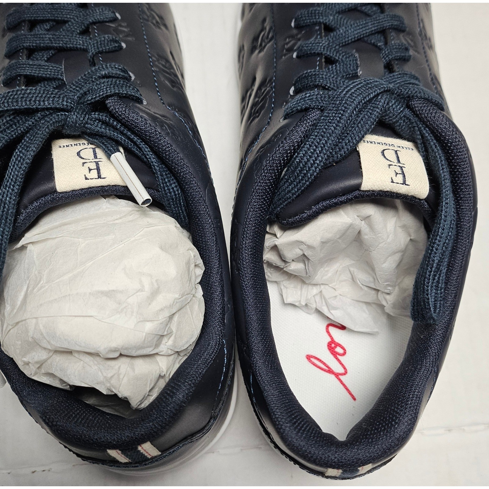 ED Ellen DeGeneres Chaboss Navy Blue Leather Embossed Animal Sneakers Womens 11W