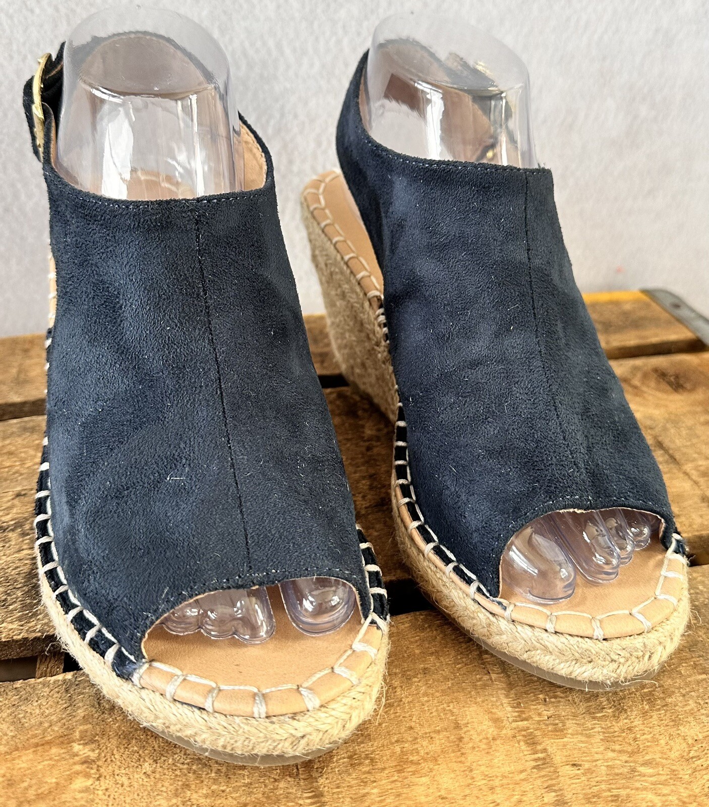 Blue Suede Wedge Shoes Espadrilles Buckle Business Office Fall Women’s Size 7