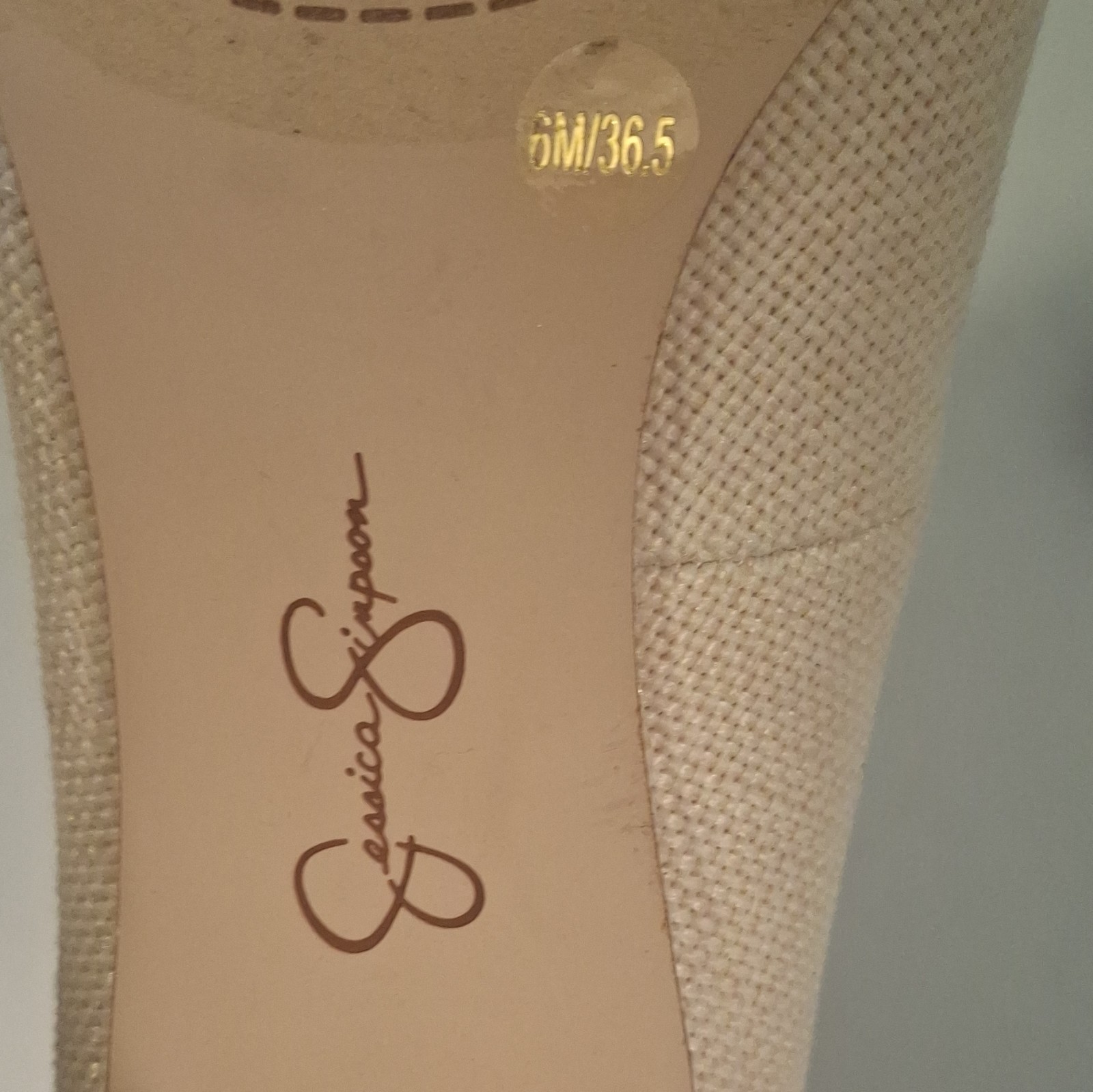 Jessica Simpson Women’s Beige Solid Pointed Toe Slip On Textile Pumps US 6