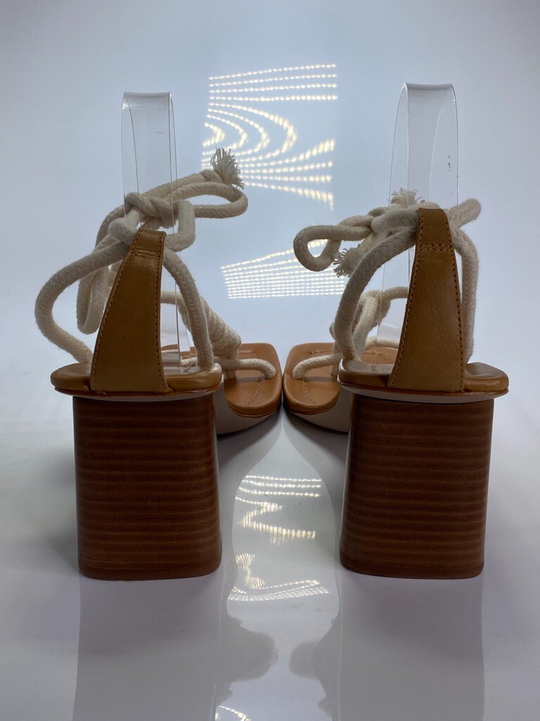 Schutz Women’s Angieh Cream Leather Lace-Up Stacked Heel Sandals Sz 10