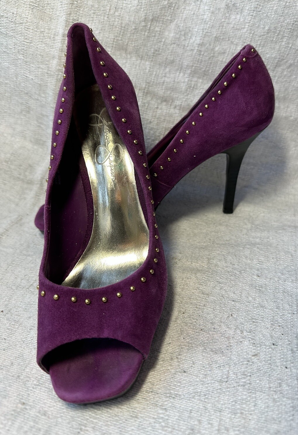 Jessica Simpson Womens Purple Suede Platform Peep Toe Pumps Sz 6.5 Pre-owned
