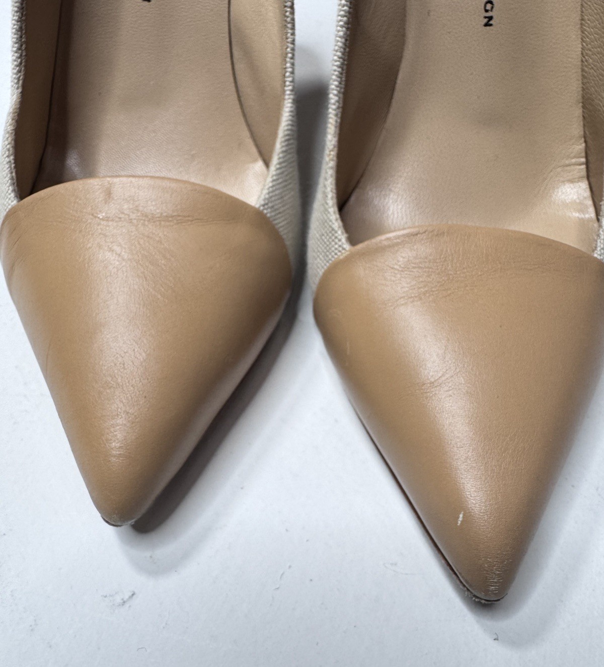 Giuseppe Zanotti Design Italy Canvas Leather Cap Toe Heels Pumps EU 37 Nude