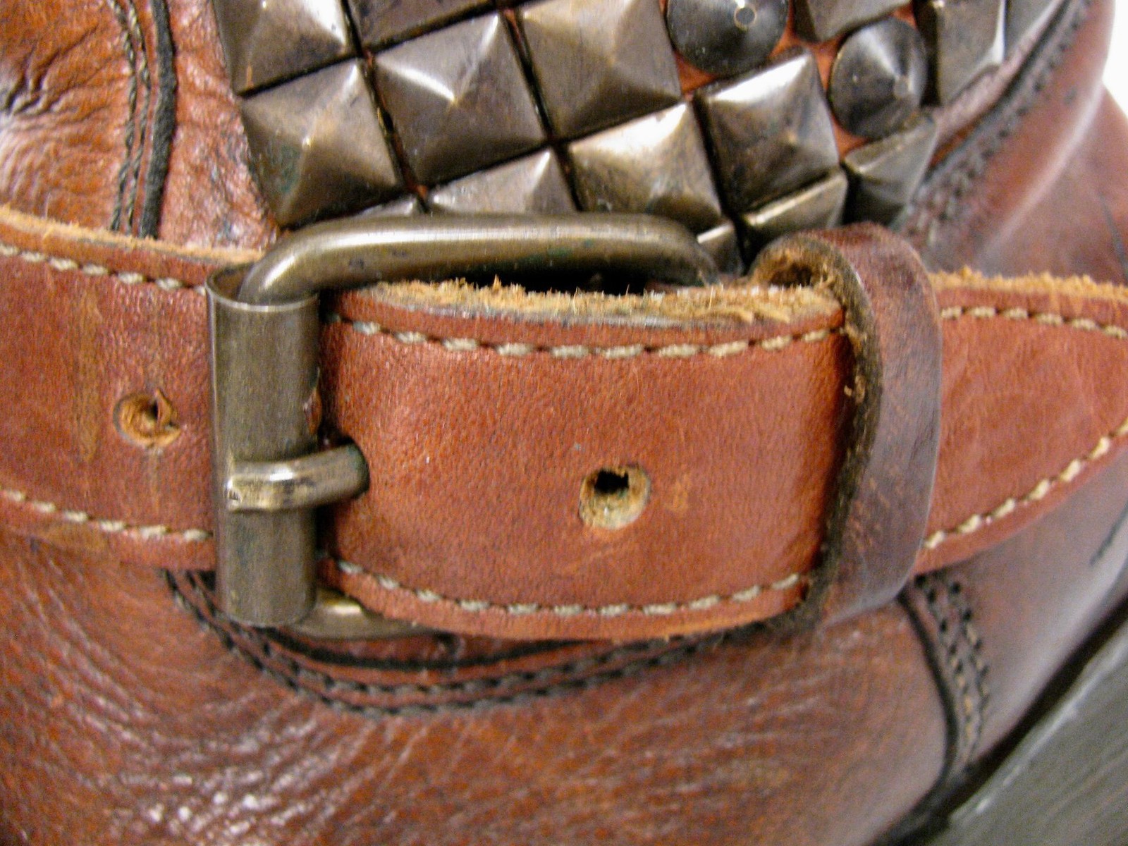 ASH BOOTS BROWN LEATHER DISTRESSED MOTO BIKER TRASH PAVONDONA STUDDED SHOES~38.5