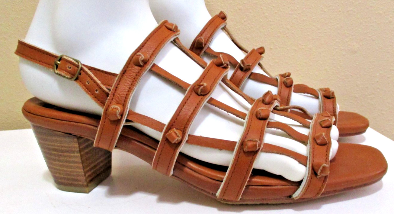 Bali Elf Seaside Brown Leather Sandals Knotted Strappy Block Heels Women’s 9 NEW