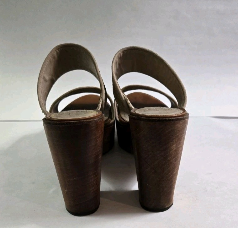 Derek Lam 10 Crosby Cream Snake Embossed Leather Wood Platform Slide Sandals 8M