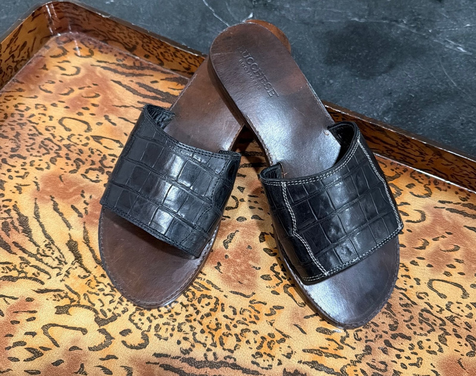 Lucchese Caiman Crocodile Leather Slide Sandals Women’s Size 6 B