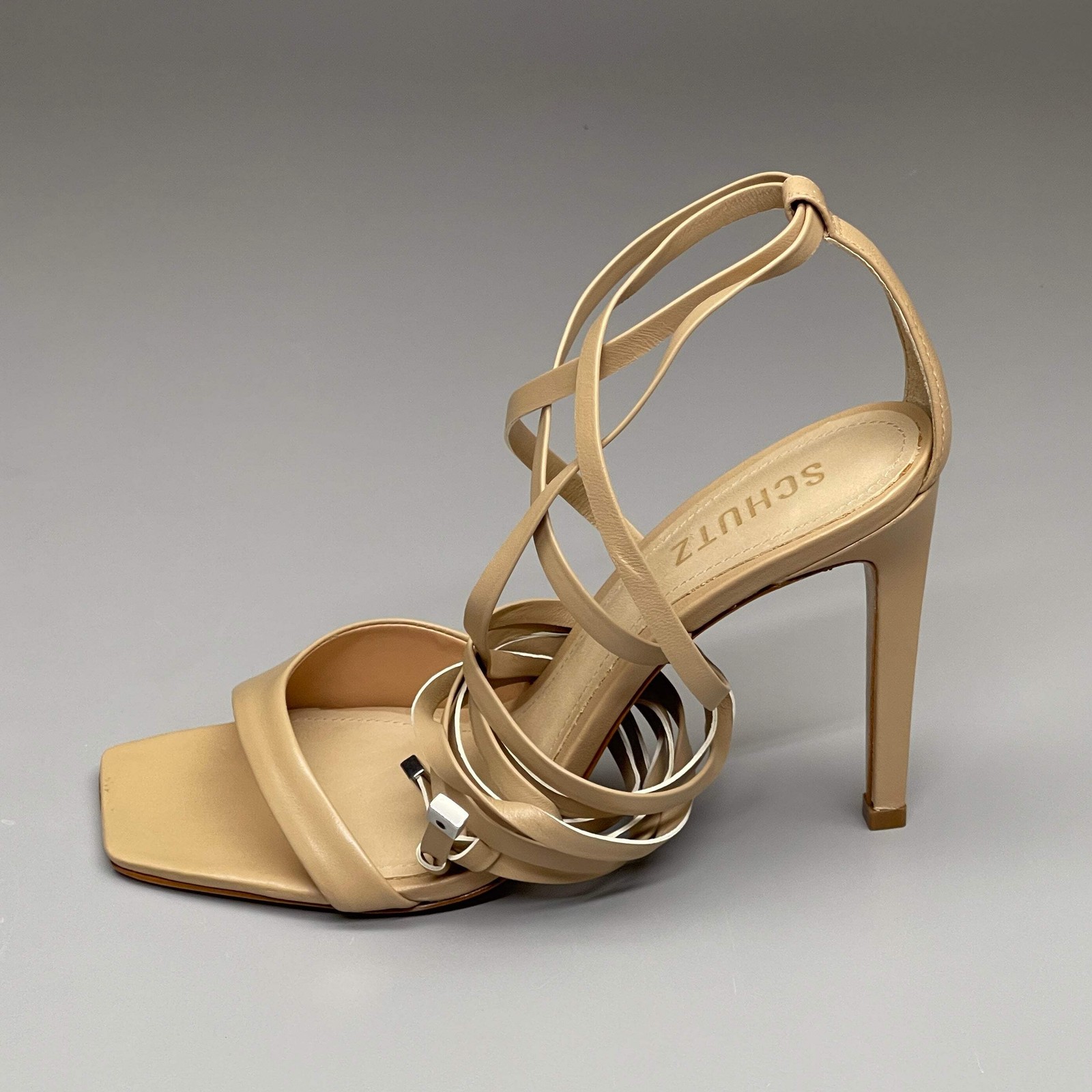 SCHUTZ Bryce Ankle Tie Women’s Leather High Heel Sandal Light Nude Sz 7B (New)