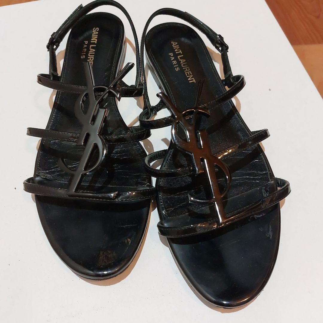 Saint Laurent Sandals Shoes YSL Cassandra EU 38 US 8 Black Authentic