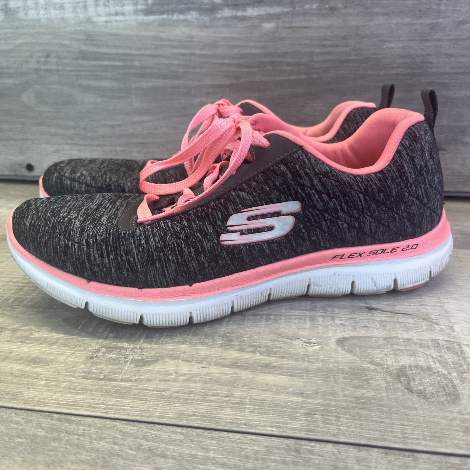 Skechers Womens 6.5 Flex Appeal 2.0 Lite Weight Sneakers 12753 Black Coral