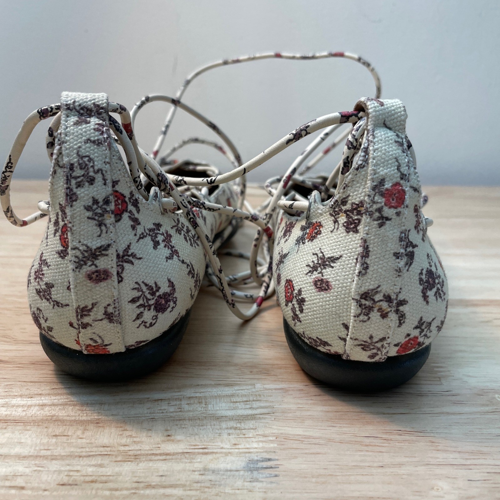 Aerosoles Aware Laura Ashley Floral Lace Up Ghillie Ballet Flats Cream Red 6.5