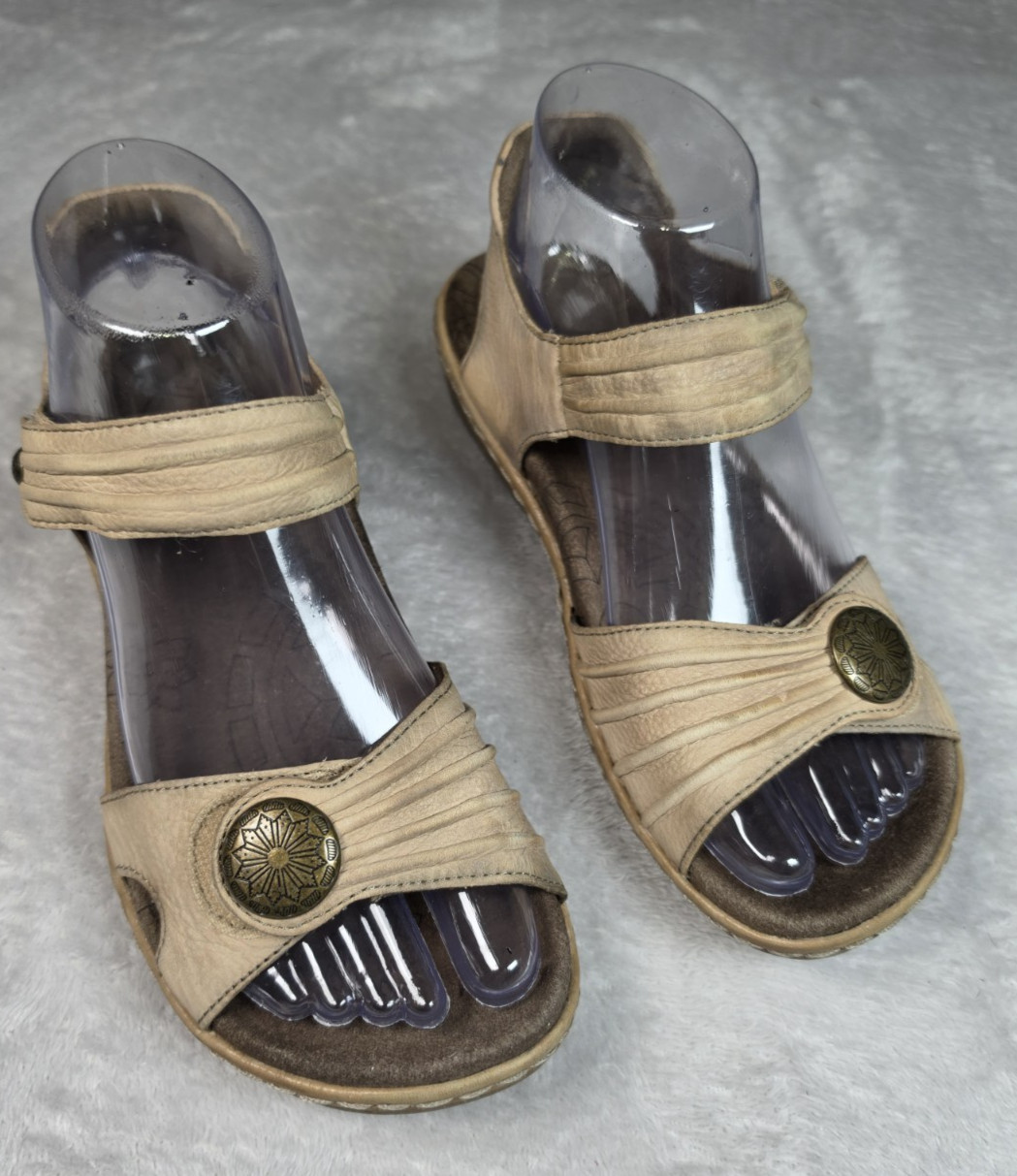 Taos Sandal Womens 6 Beige Escape Leather Hook/Loop Arch & Metatarsal Support