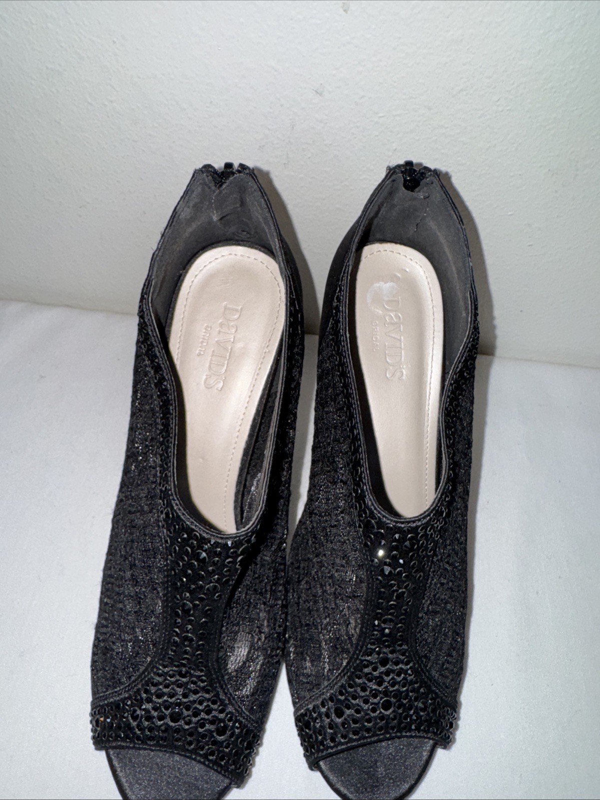 DAVID’S BRIDAL Lace High Heel Shootie with Crystals Sz 10 Black stiletto AYAEL 9