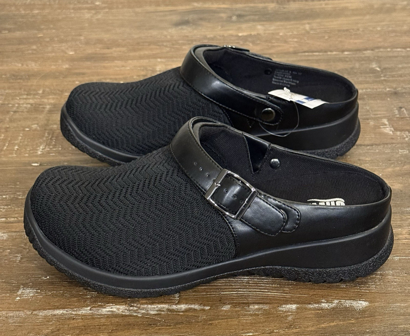 NEW Drew Savannah Clog Black Womens 8.5 W Wavy Stretch Mesh Comfort Work