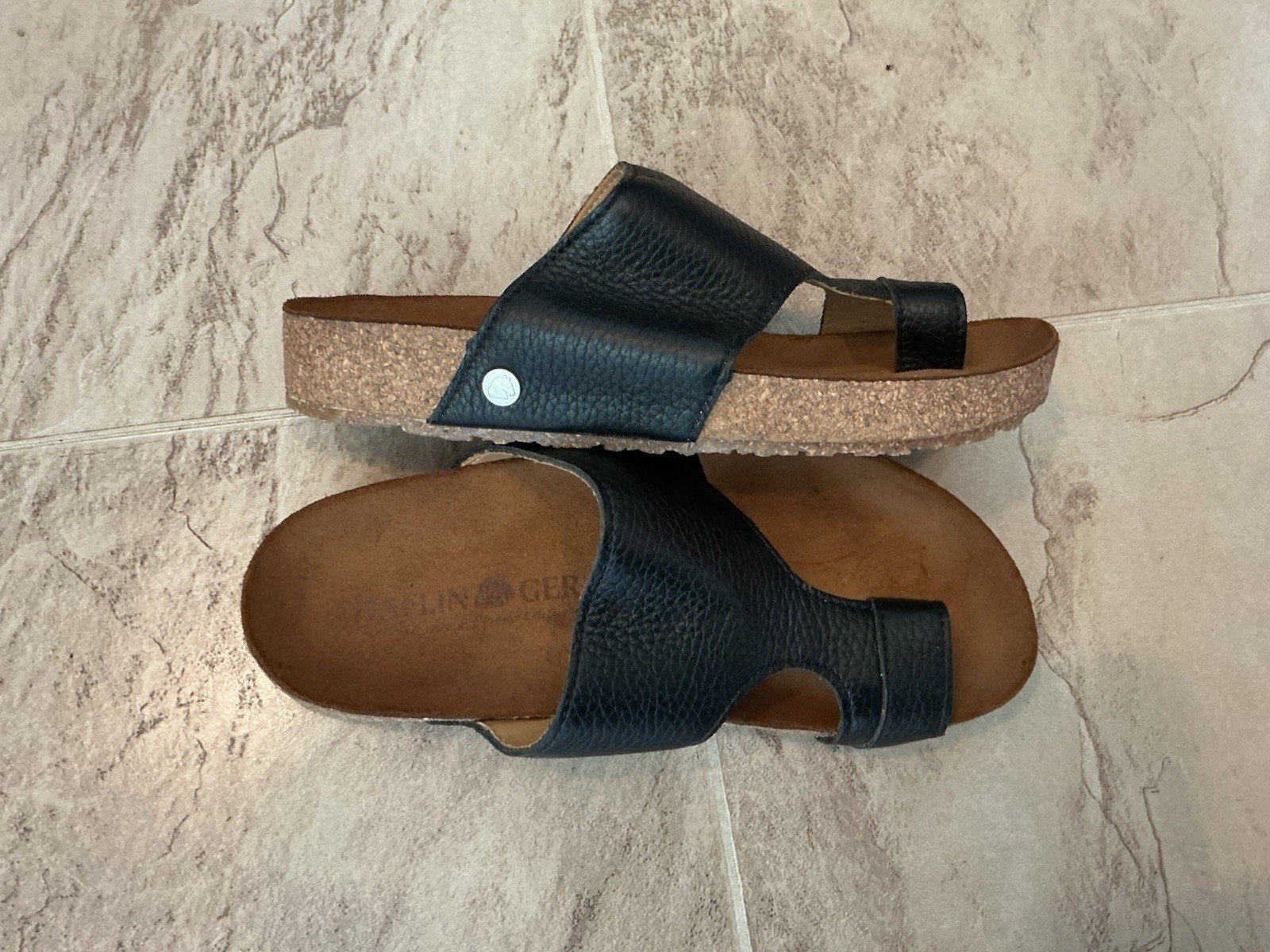 New Haflinger Bio Anka Black Leather Toe Wrap Slides Sandals Women 36