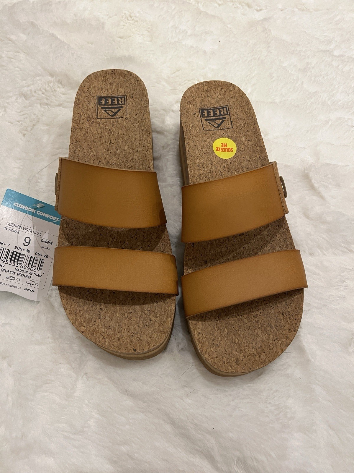 REEF Cushion Vista Brown Comfort Slide Wedge Sandals Cork Insole Women’s 9