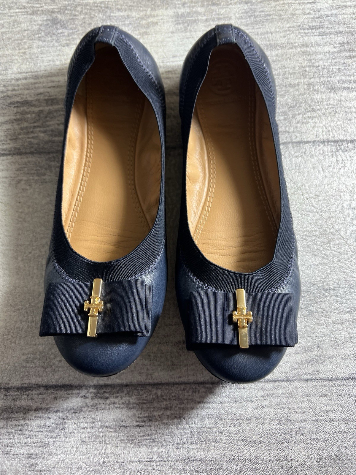 Tory Burch Women’s Shoes Size Sz 6M Leather Gold Grosgrain Bow Sedgwick Ballet