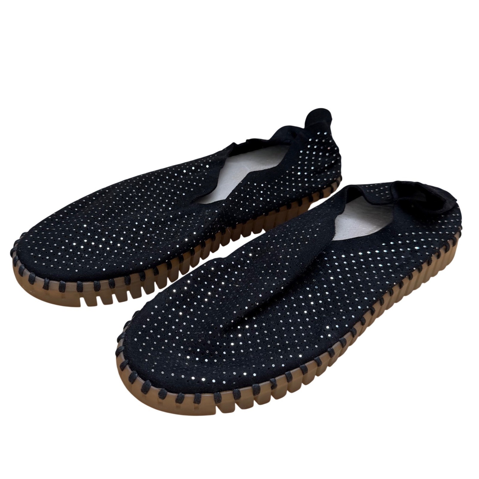 Ilse Jacobsen Tulip 139 Black Glitter Perforated Slip On Loafers Size 36