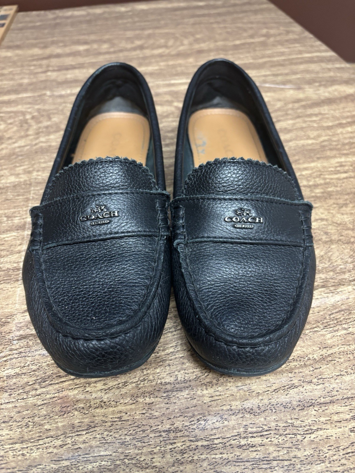 COACH Odette Black Pebbled Leather Driving Loafers Moc Toe Shoes Women’s Size 8