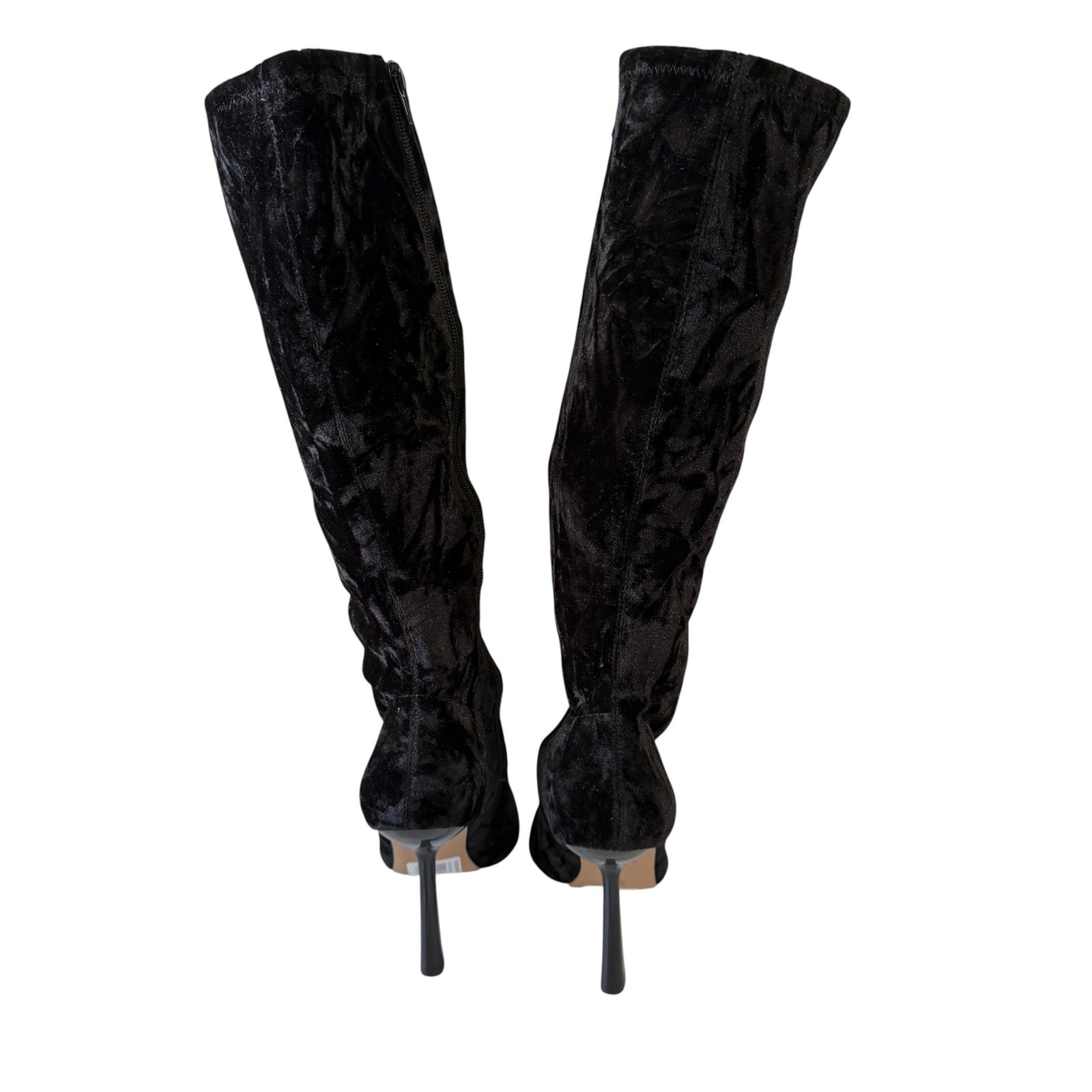 Black Velvet Knee High Stiletto Boots Womens 7 Goth Glam Coquette Statement