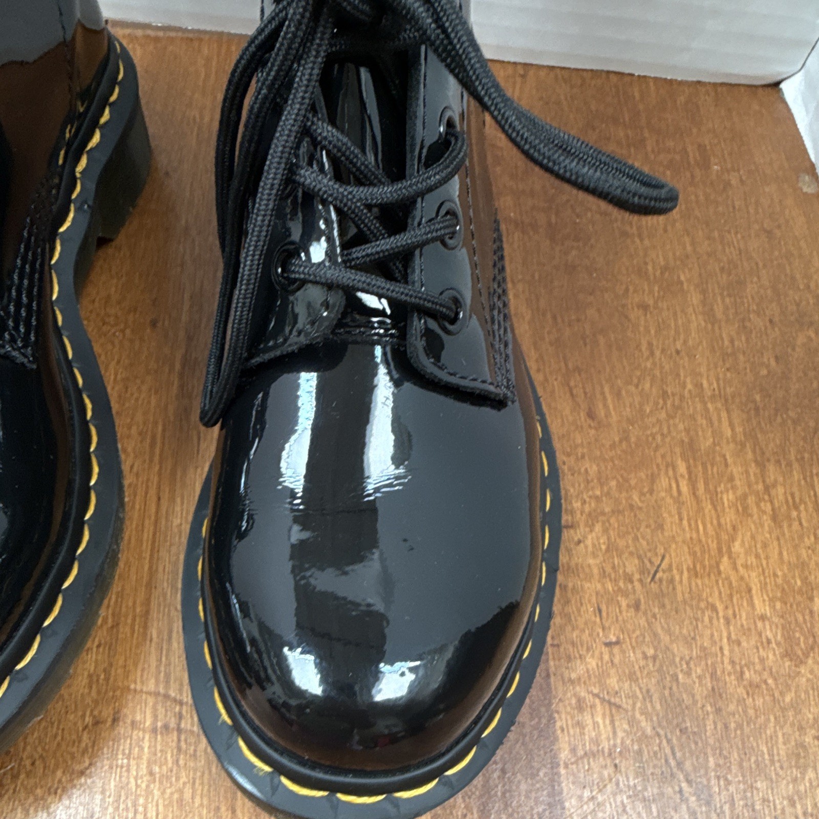 Dr. Martens 1460W Women’s Black Patent Leather Lace-Up Combat Ankle Boot 8