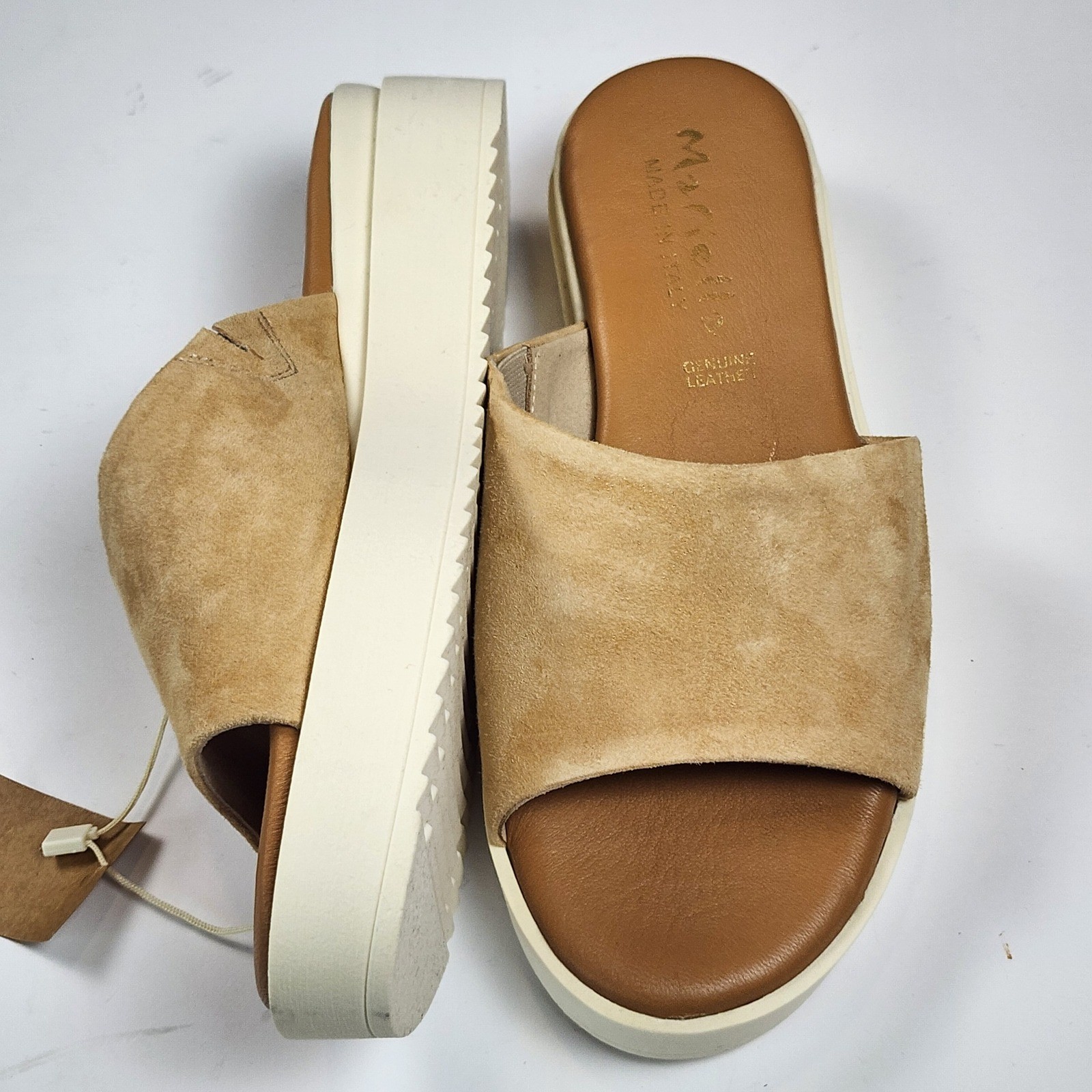 Mariella Suede Platform Slide Sandals Womens Size 7.5 38 Tan Suede Casual NEW