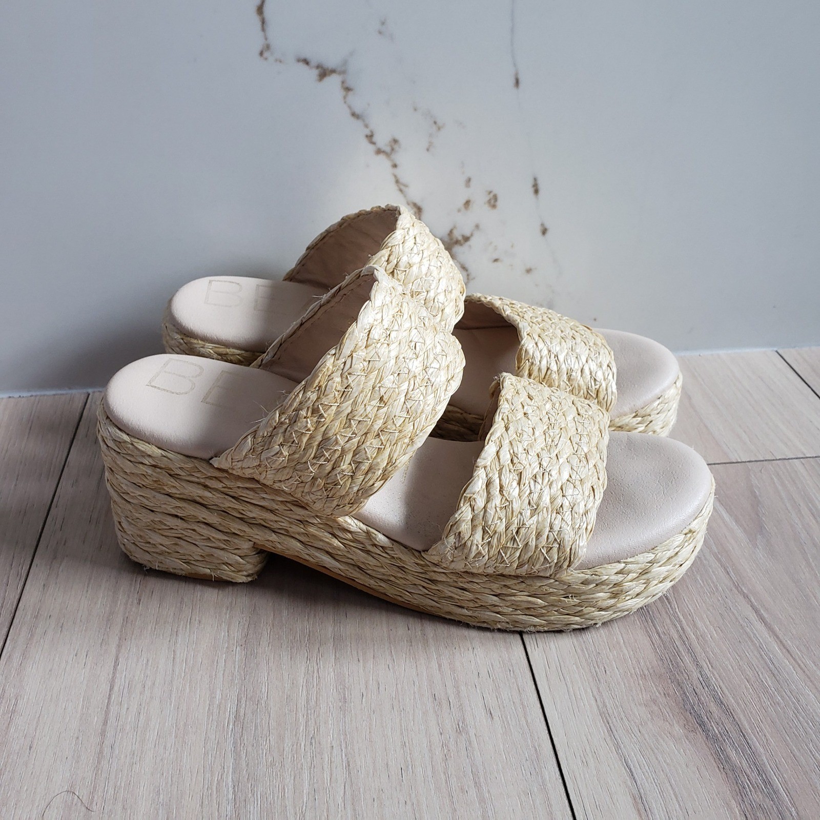 Matisse Ocean Ave Sandals Womens 7 Natural Raffia Platform Block Chunky Heels